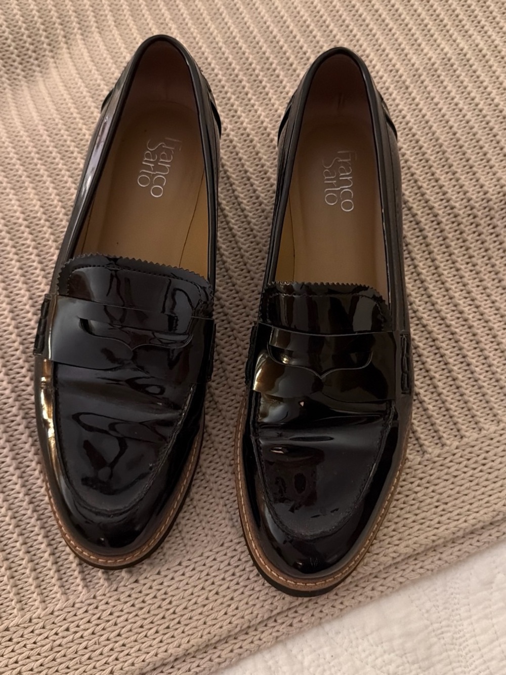 Franco Sarto Shiny Black Patent Penny Loafers